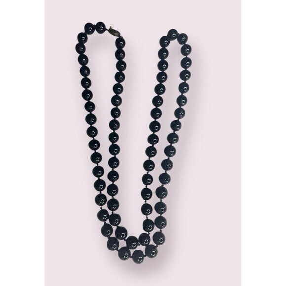 Black Onyx Necklace Be ads Gilt Sterling Silver Clasp 34 Inch Long 100g - Picture 1 of 5